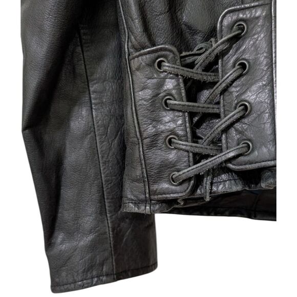 OZONE ROCKS Japanese Y2K VTG Black Leather Biker Jacket Quilted Lined Women's XS - Picture 6 of 12